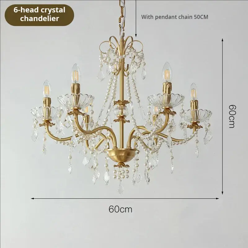 Vintage copper chandelier french pearl pendant light with a gold-finished frame and clear crystal decorbites copper chandelier