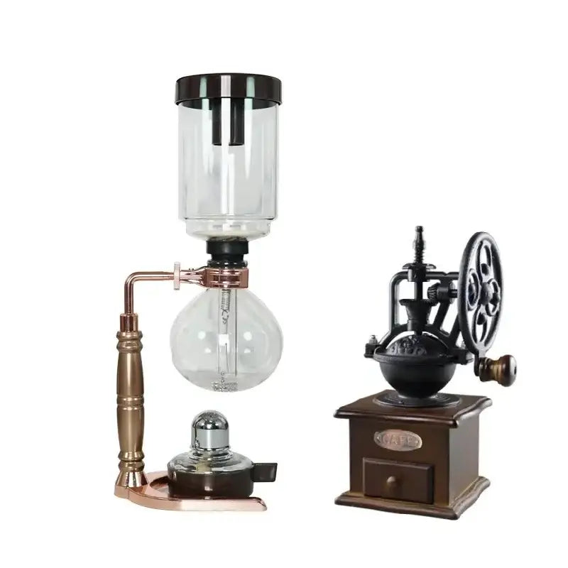 Antique-style vintage copper coffee jug siphon maker with glass chambers and black lid for kitchen dining decorbites coffee jug