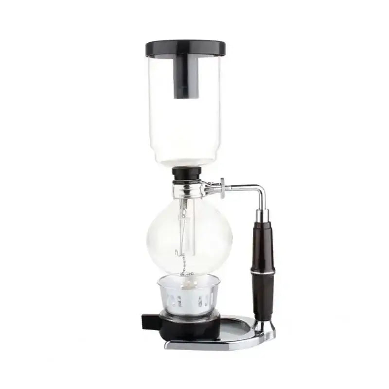 Clear glass coffee jug siphon with black plastic and chrome accents vintage copper decorbites kitchen tool kit