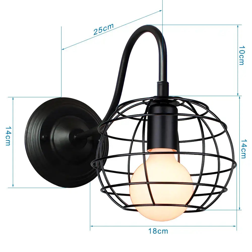 Black wrought iron vintage copper decorbites iron cage wall sconce with iron cage guard and illuminated bulb