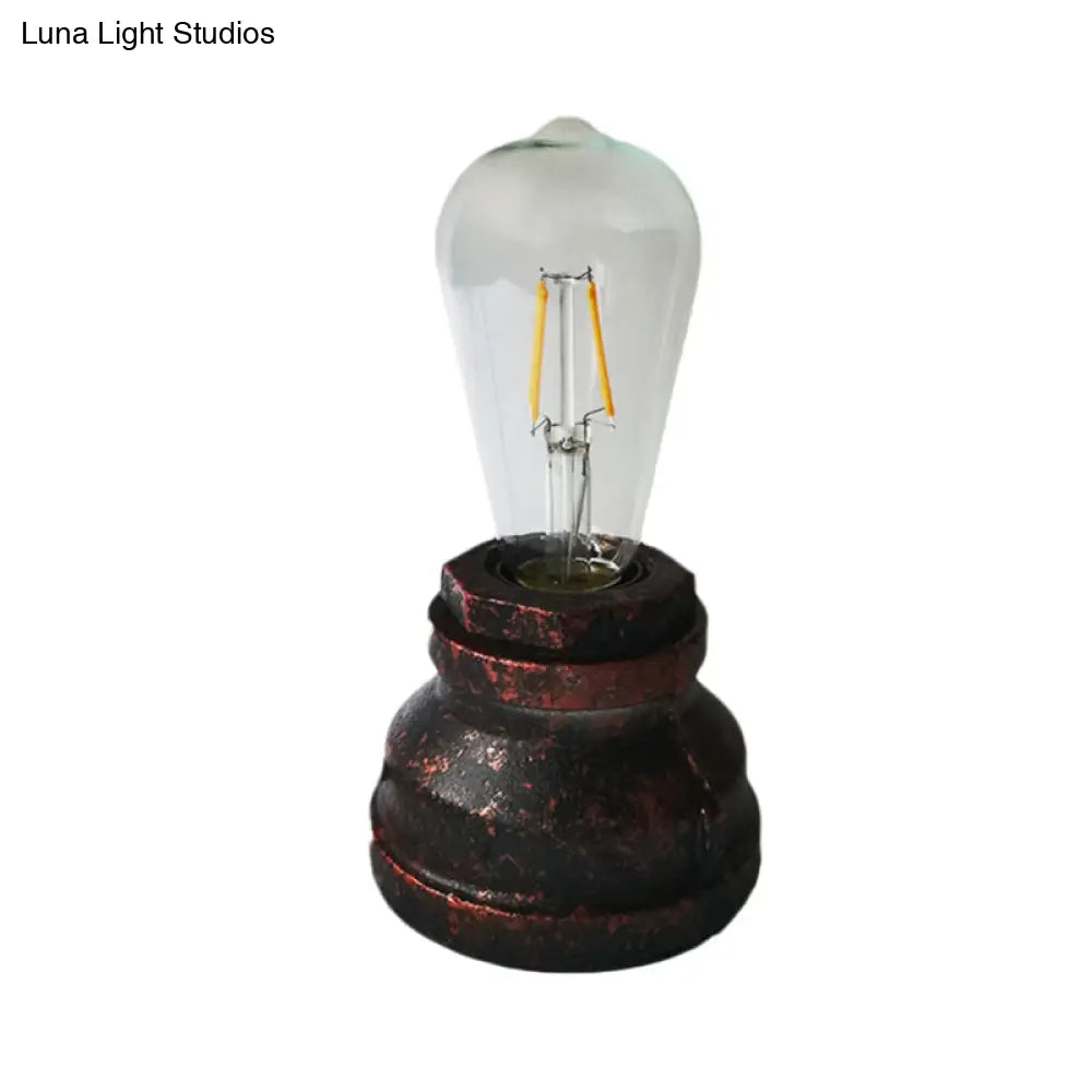 Vintage Copper/Gold Finish Plug-In Desk Lamp with Bare Bulb - 1-Light Metallic Small Table Lamp for Study Room