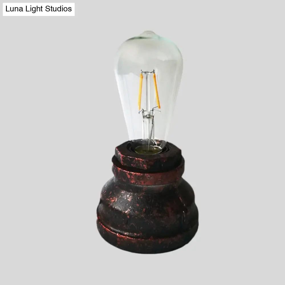 Vintage Copper/Gold Finish Plug-In Desk Lamp with Bare Bulb - 1-Light Metallic Small Table Lamp for Study Room