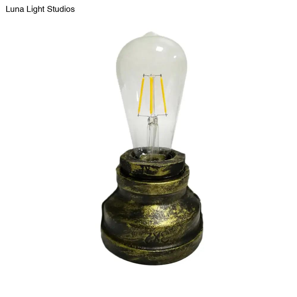 Vintage Copper/Gold Finish Plug-In Desk Lamp with Bare Bulb - 1-Light Metallic Small Table Lamp for Study Room