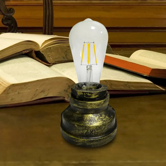 Vintage Copper/Gold Finish Plug-In Desk Lamp with Bare Bulb - 1-Light Metallic Small Table Lamp for Study Room