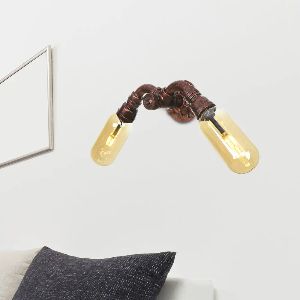Vintage Copper Pipe Wall Sconce with 2 LED Lights for Living Room