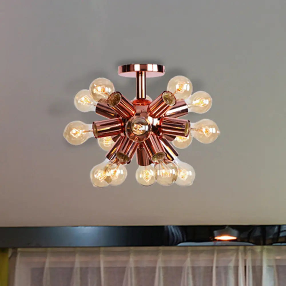 Vintage Copper Starburst Ceiling Light with Bare Bulb - Ideal for Restaurants (6/9 Heads)