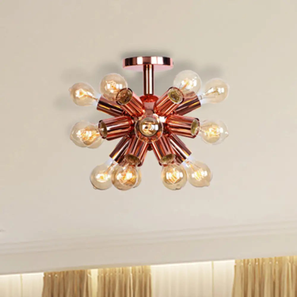 Vintage Copper Starburst Ceiling Light with Bare Bulb - Ideal for Restaurants (6/9 Heads)