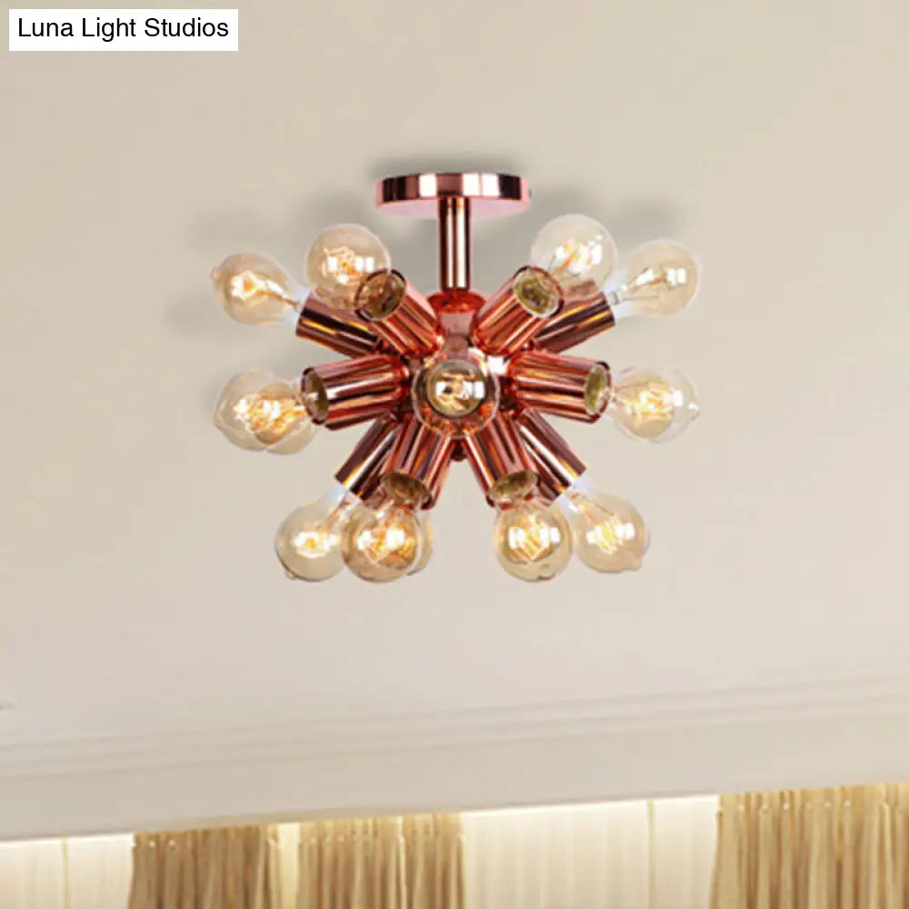 Vintage Copper Starburst Ceiling Light with Bare Bulb - Ideal for Restaurants (6/9 Heads)