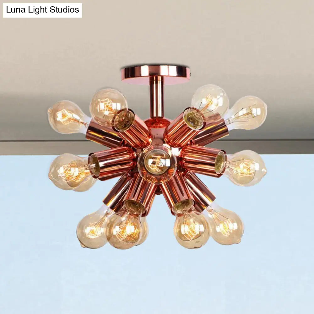 Vintage Copper Starburst Ceiling Light with Bare Bulb - Ideal for Restaurants (6/9 Heads)