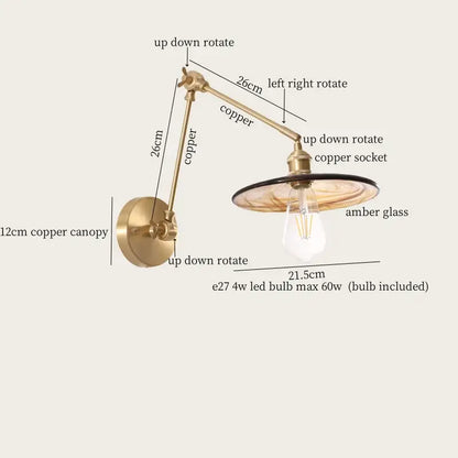 Vintage copper wall sconce with pull chain and amber glass shade featuring an included led bulb for bedroom decorbites copper vintage