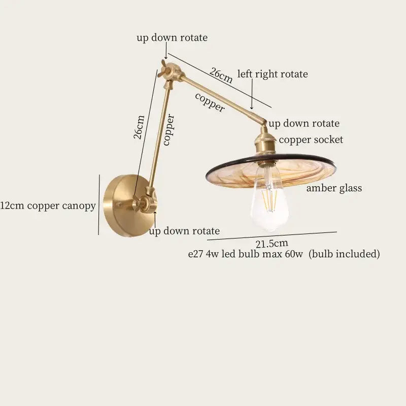 Vintage copper wall sconce with pull chain and amber glass shade featuring an included led bulb for bedroom decorbites copper vintage