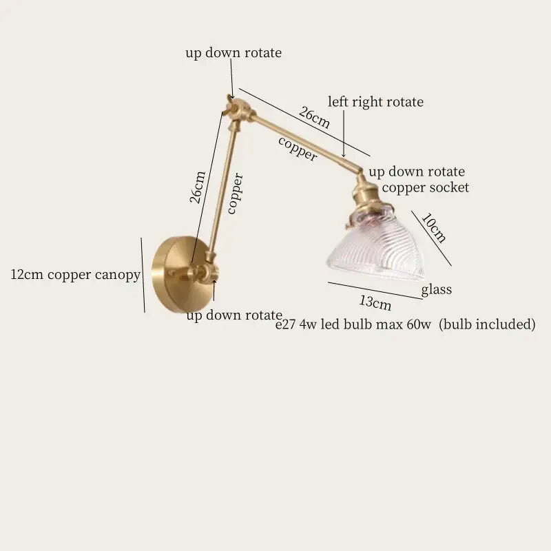 Vintage copper wall sconce with pull chain featuring adjustable arms and textured glass shade for bedroom decorbites copper vintage
