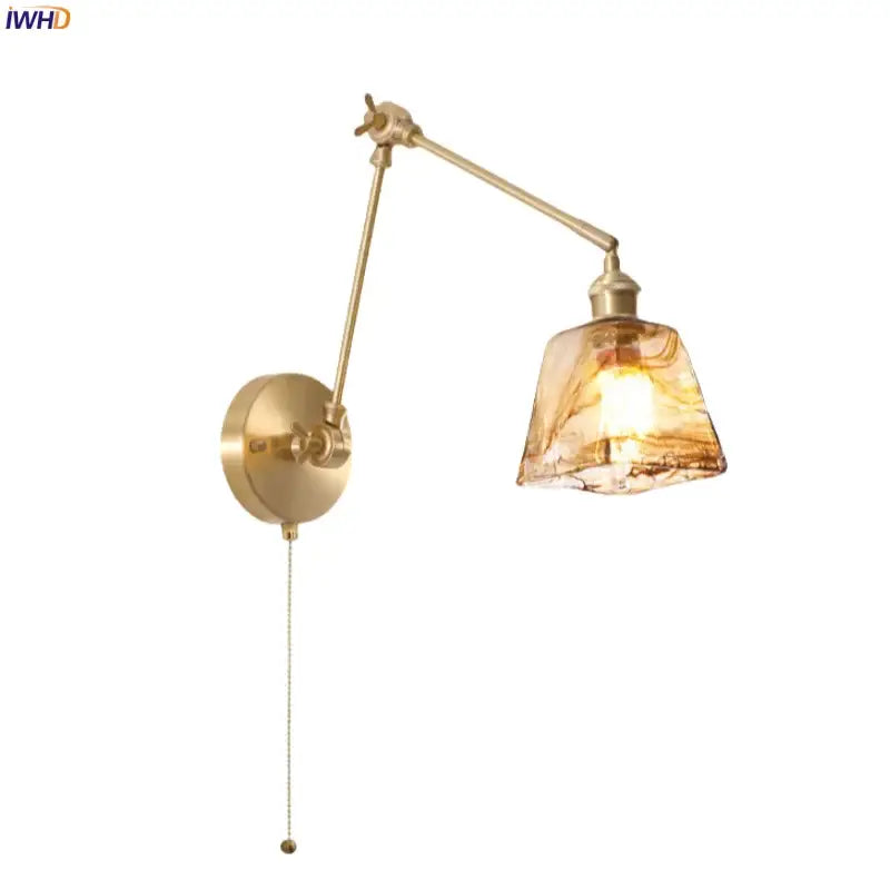 Vintage copper wall sconce with brass finish amber marbled glass shade and pull chain by decorbites copper vintage
