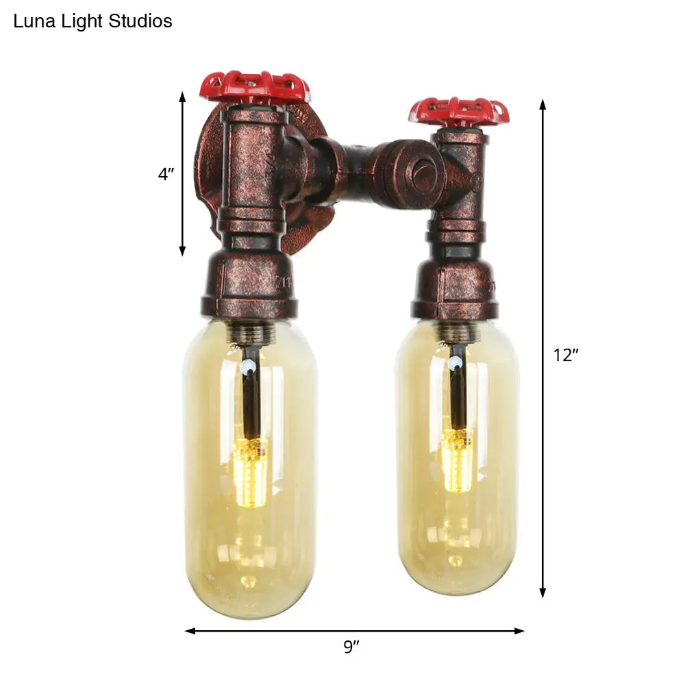 Vintage Copper Water Pipe Sconce Lamp - 2/4 Lights for Living Room - LED Wall Mount Lighting