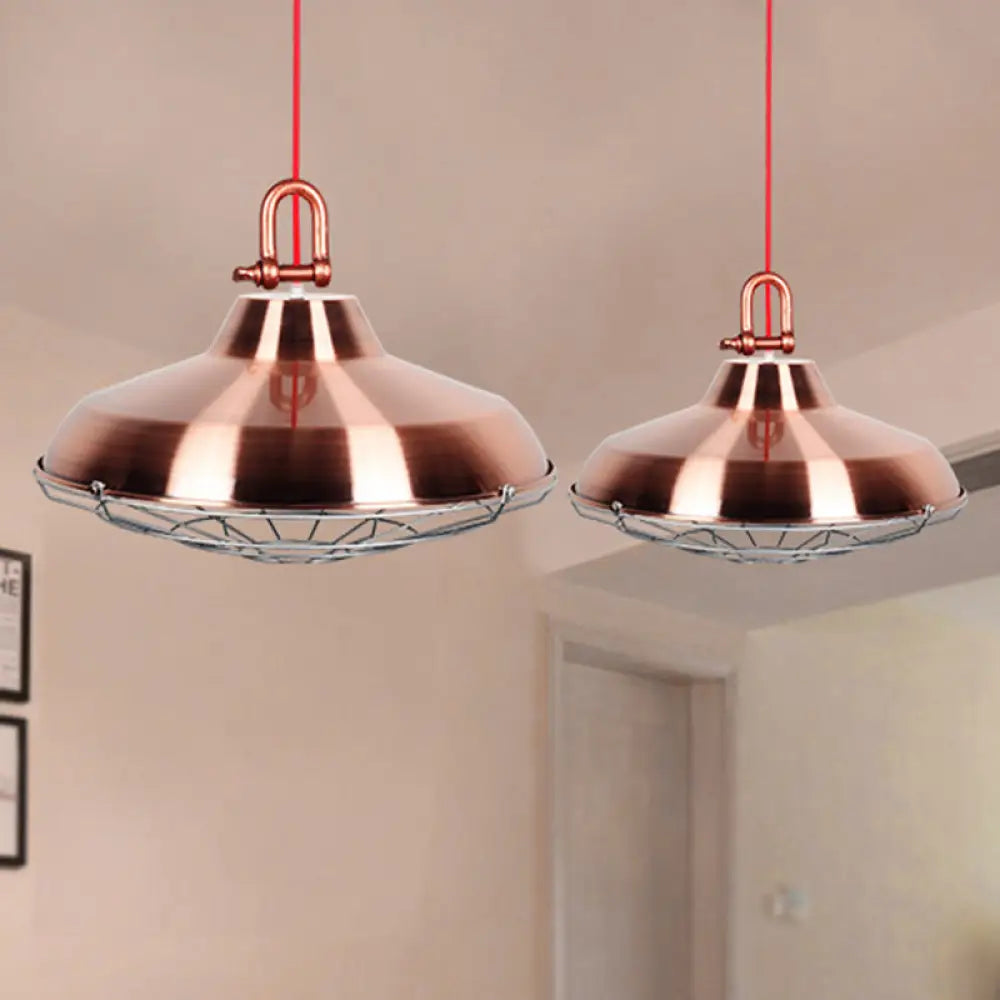 Vintage Covered Cage Hanging Ceiling Light - Metal Pendant in White/Copper/Red Brown