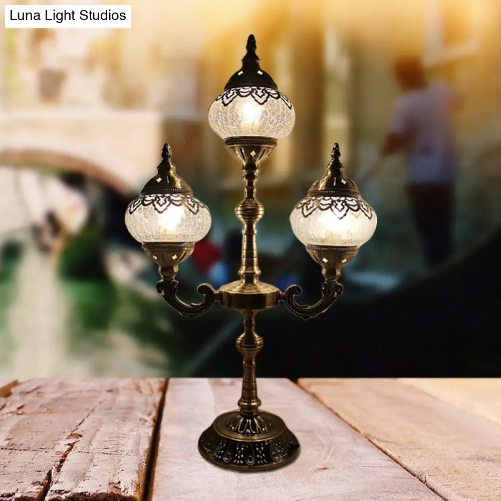 Vintage Crackle Glass Bedside Lamp with Oval Shade and 1/2/3 Lights, Bronze Night Table Decor