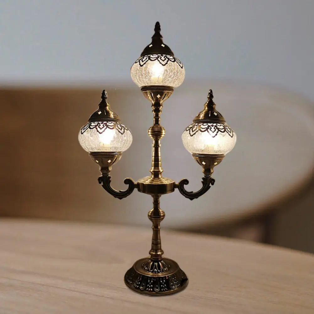 Vintage Crackle Glass Bedside Lamp with Oval Shade and 1/2/3 Lights, Bronze Night Table Decor