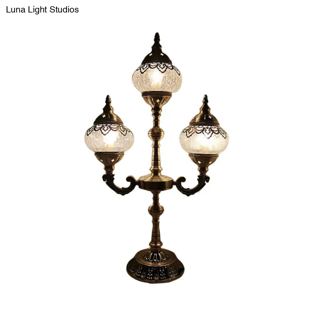 Vintage Crackle Glass Bedside Lamp with Oval Shade and 1/2/3 Lights, Bronze Night Table Decor