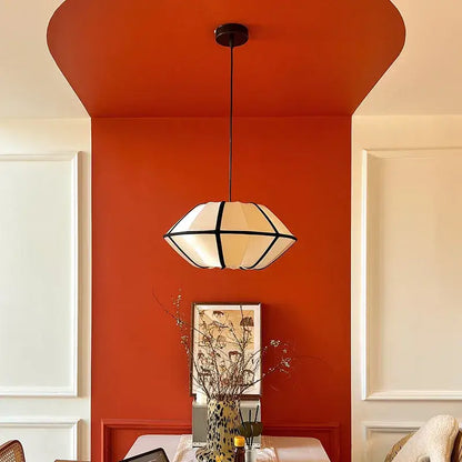 Vintage cream danish fabric pendant lamp with a faceted shade and black lines for dining room decorbites danish fabric
