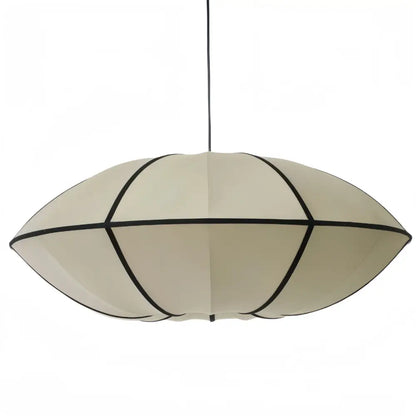 Cream-colored danish fabric pendant lamp with geometric segments and black trim for dining room decorbites pendant lamp
