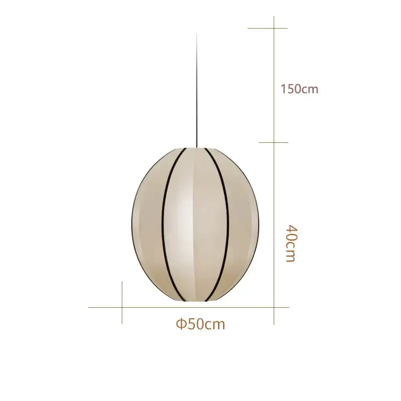 Beige spherical pendant lamp with black stripes and 150cm length from decorbites danish fabric pendant collection for dining room decor