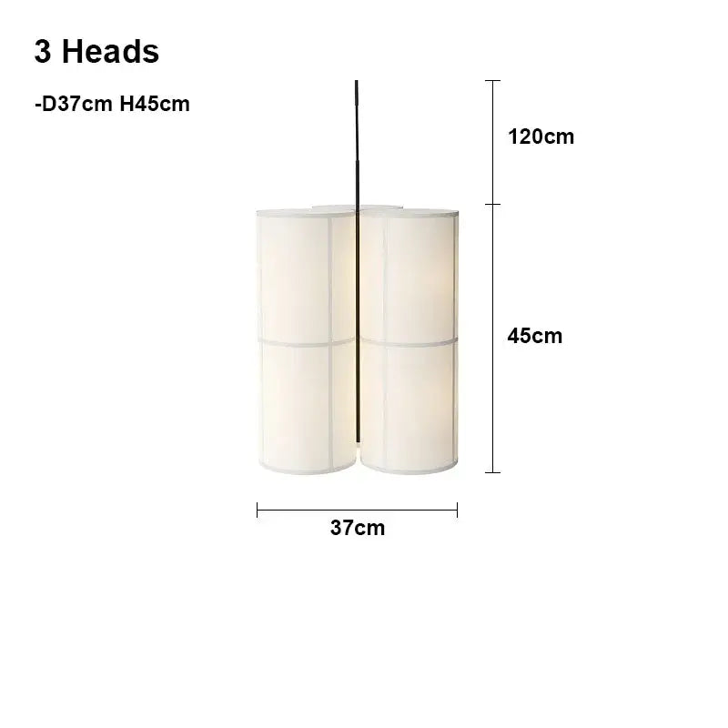 Cream-colored fabric hashira cluster pendant light with three stacked heads and black rod for dining room decorbites pendant light