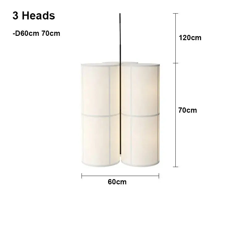 Cream-colored fabric pendant light with three stacked heads and black rod decorbites hashira cluster pendant for dining room