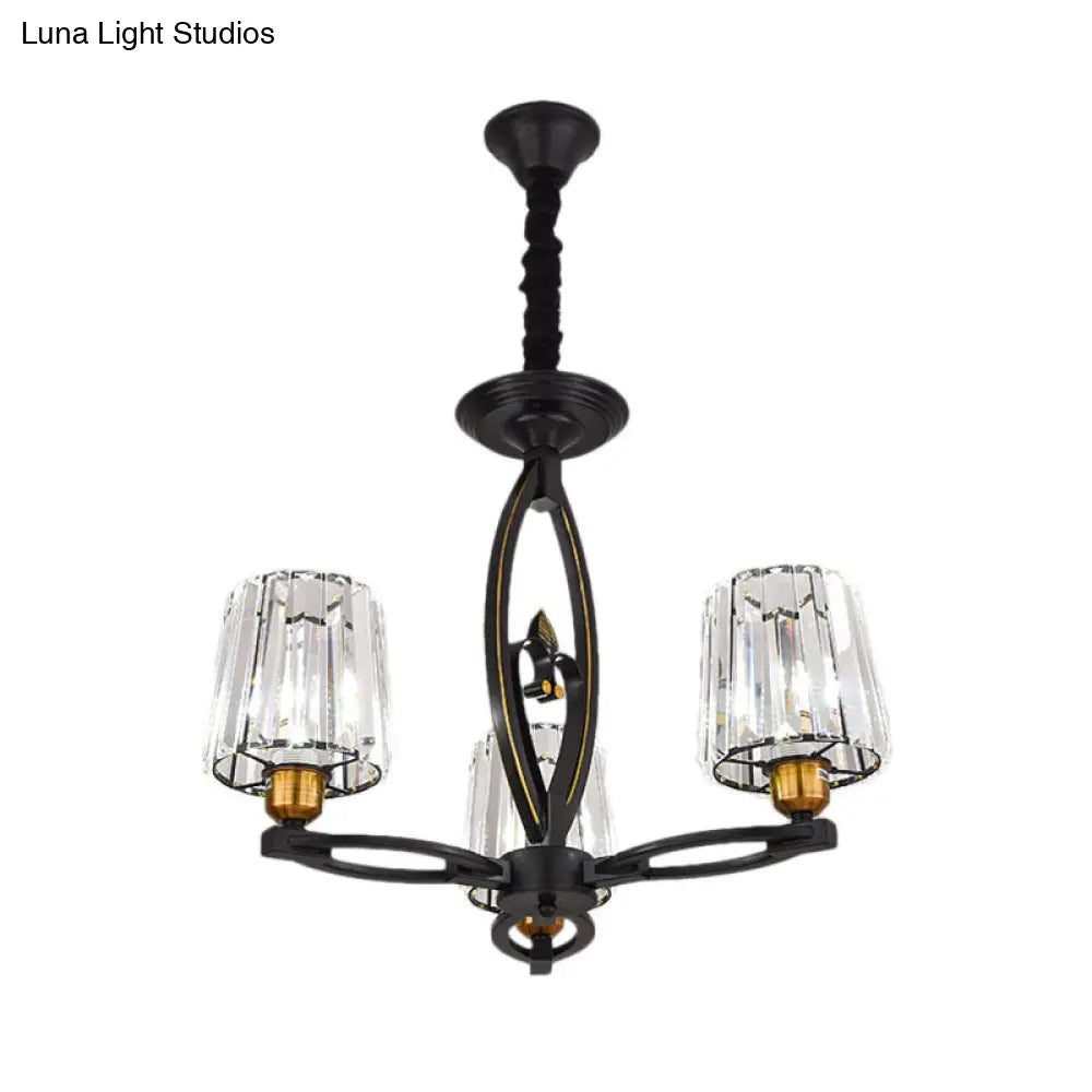 Lámpara de techo vintage de bloques de cristal - Diseño cónico con 3/6 luces colgantes para comedor en negro