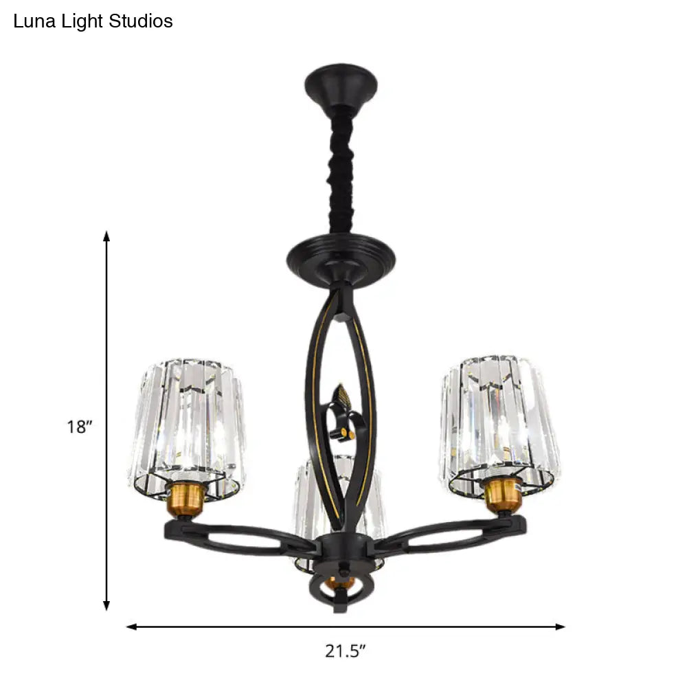 Lámpara de techo vintage de bloques de cristal - Diseño cónico con 3/6 luces colgantes para comedor en negro