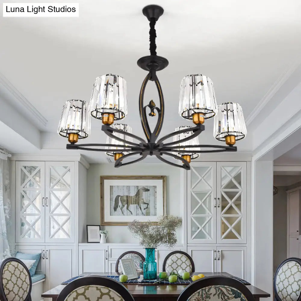 Lámpara de techo vintage de bloques de cristal - Diseño cónico con 3/6 luces colgantes para comedor en negro