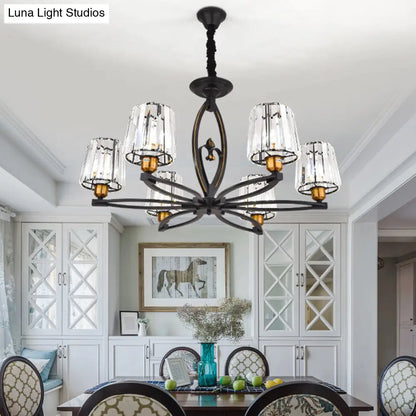 Lámpara de techo vintage de bloques de cristal - Diseño cónico con 3/6 luces colgantes para comedor en negro