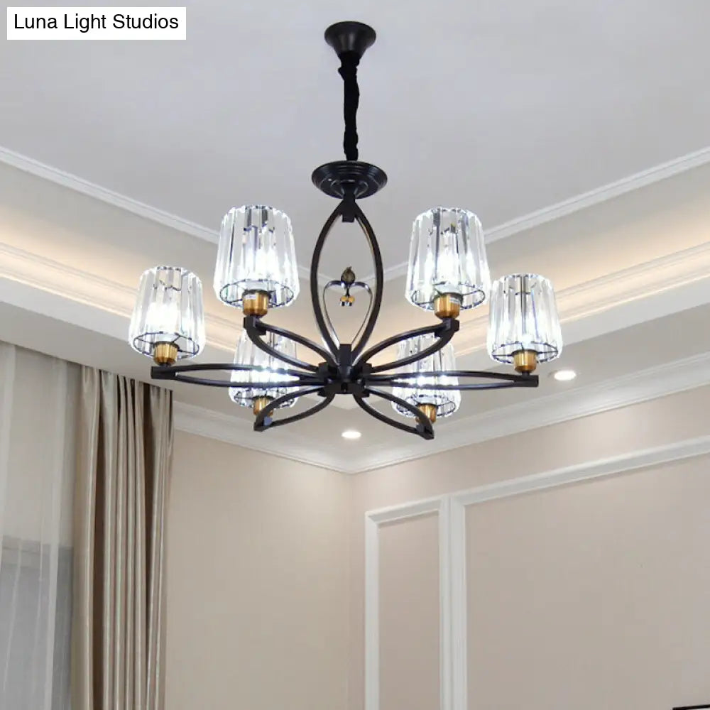 Lámpara de techo vintage de bloques de cristal - Diseño cónico con 3/6 luces colgantes para comedor en negro