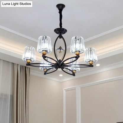 Lámpara de techo vintage de bloques de cristal - Diseño cónico con 3/6 luces colgantes para comedor en negro