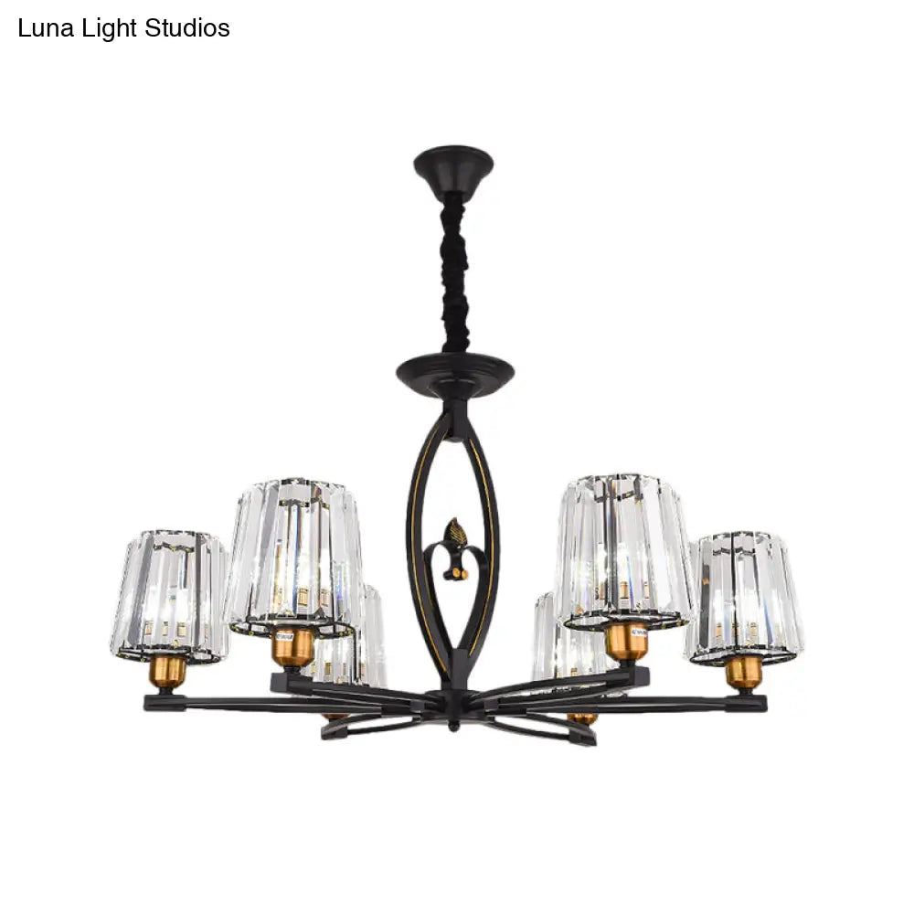 Lámpara de techo vintage de bloques de cristal - Diseño cónico con 3/6 luces colgantes para comedor en negro