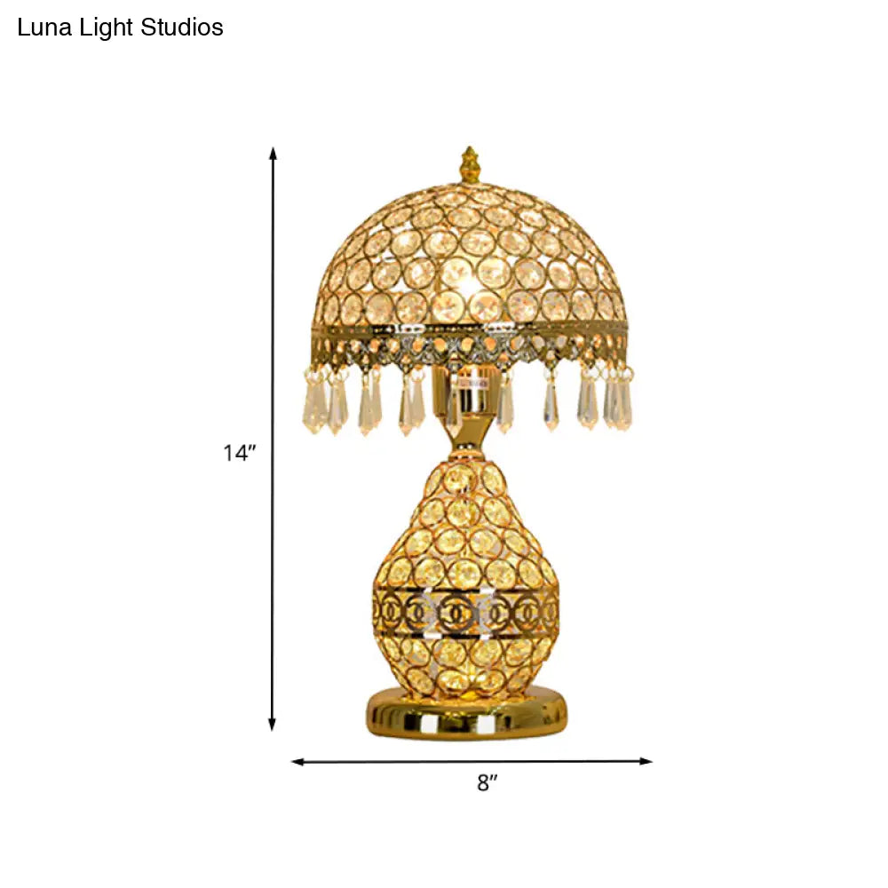 Vintage Crystal Dome Shade Table Night Light with Gold Fringe and Urn Base