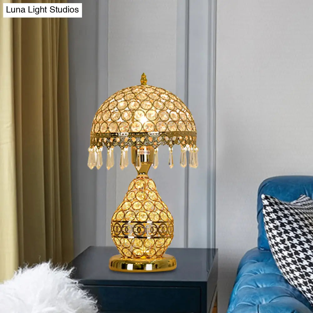 Vintage Crystal Dome Shade Table Night Light with Gold Fringe and Urn Base