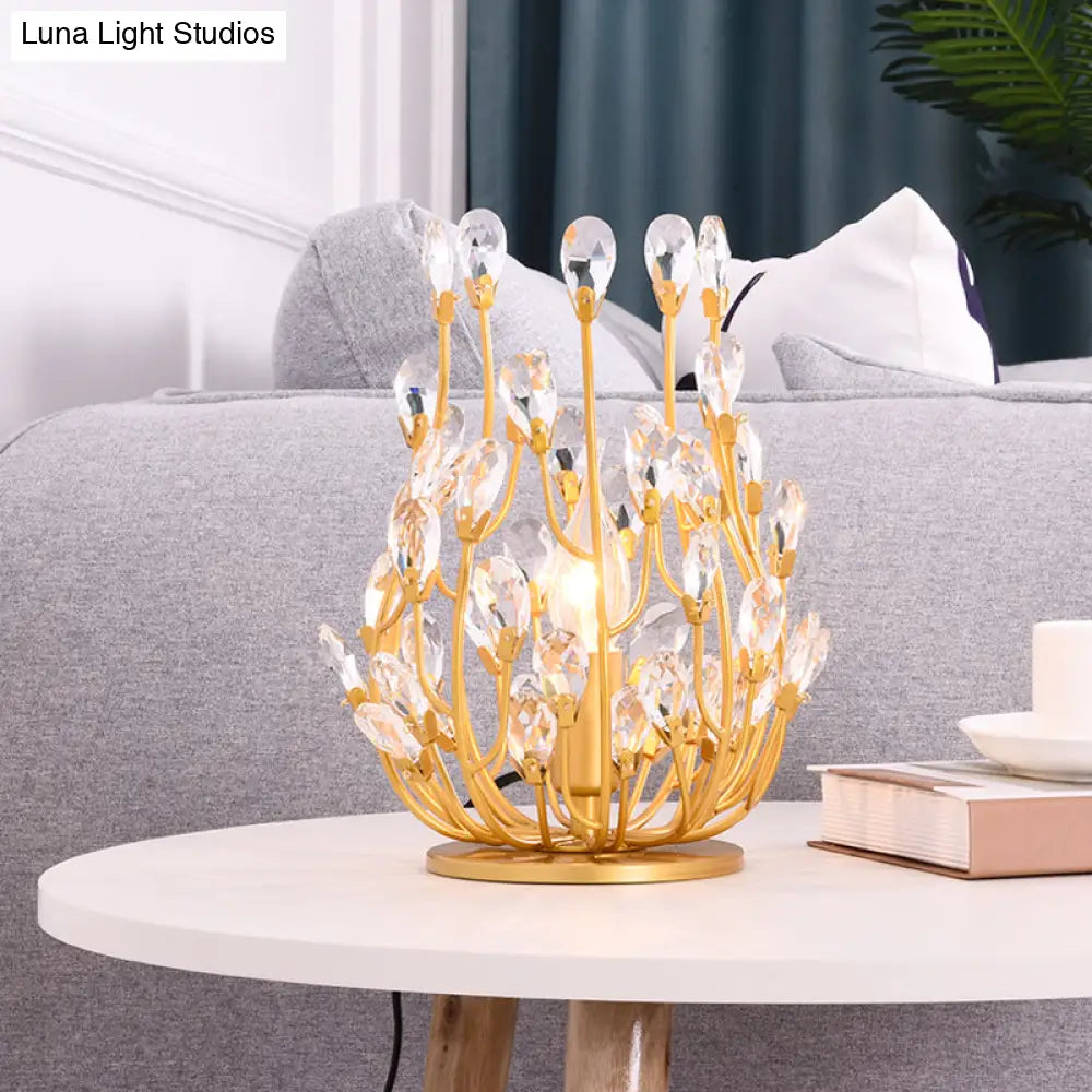 Vintage Crystal Flower Vine Table Lamp with Faceted Gold/Silver Finish - Elegant Hotel Nightstand Lighting