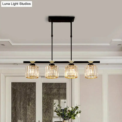 Modern black metal decorbites vintage crystal pendant light with four clear faceted glass shades and gold trim for dining room 220v-240v compatible with led incandescent fluorescent bulbs