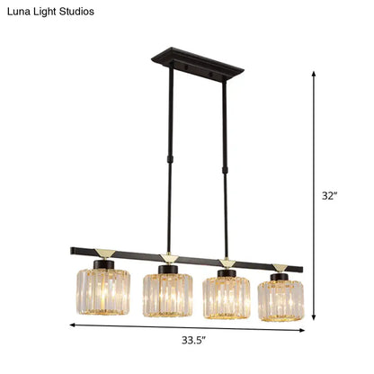 Black metal bar pendant light with four clear ribbed glass shades for dining room compatible with led incandescent fluorescent 220v-240v