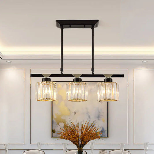 Vintage Crystal Pendant Light with 3/4 Heads for Dining Room - Black