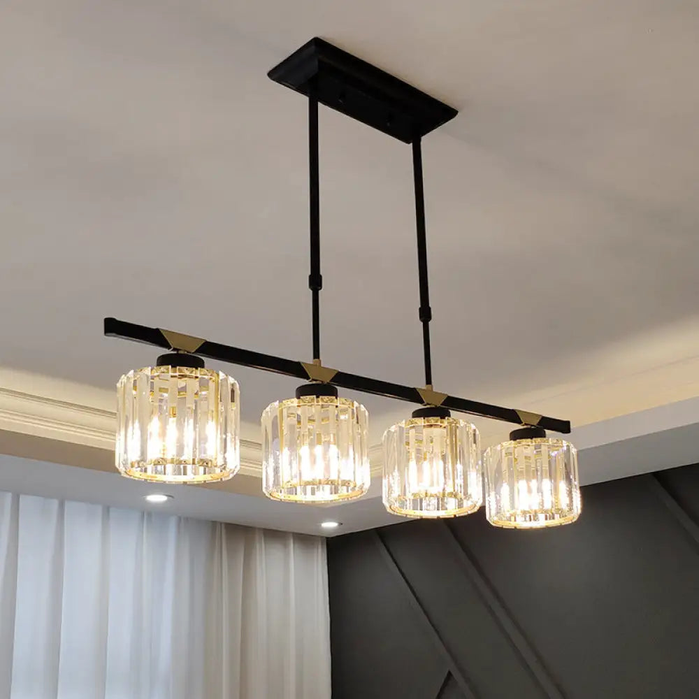 Vintage Crystal Pendant Light with 3/4 Heads for Dining Room - Black
