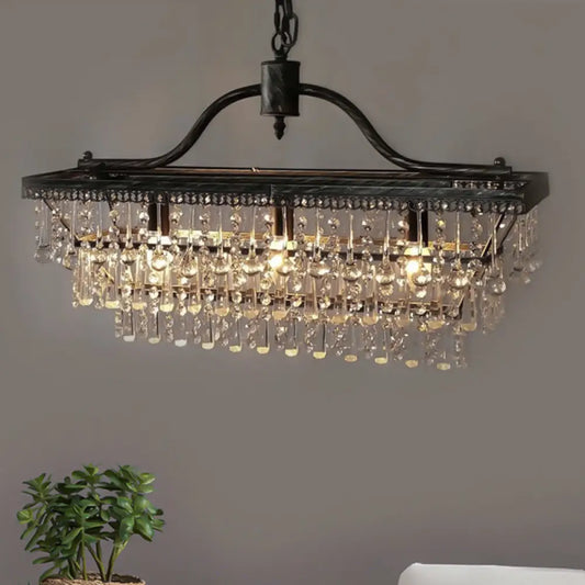 Vintage Crystal Shade Black Chandelier with 3-Tier Hanging Ceiling Lights