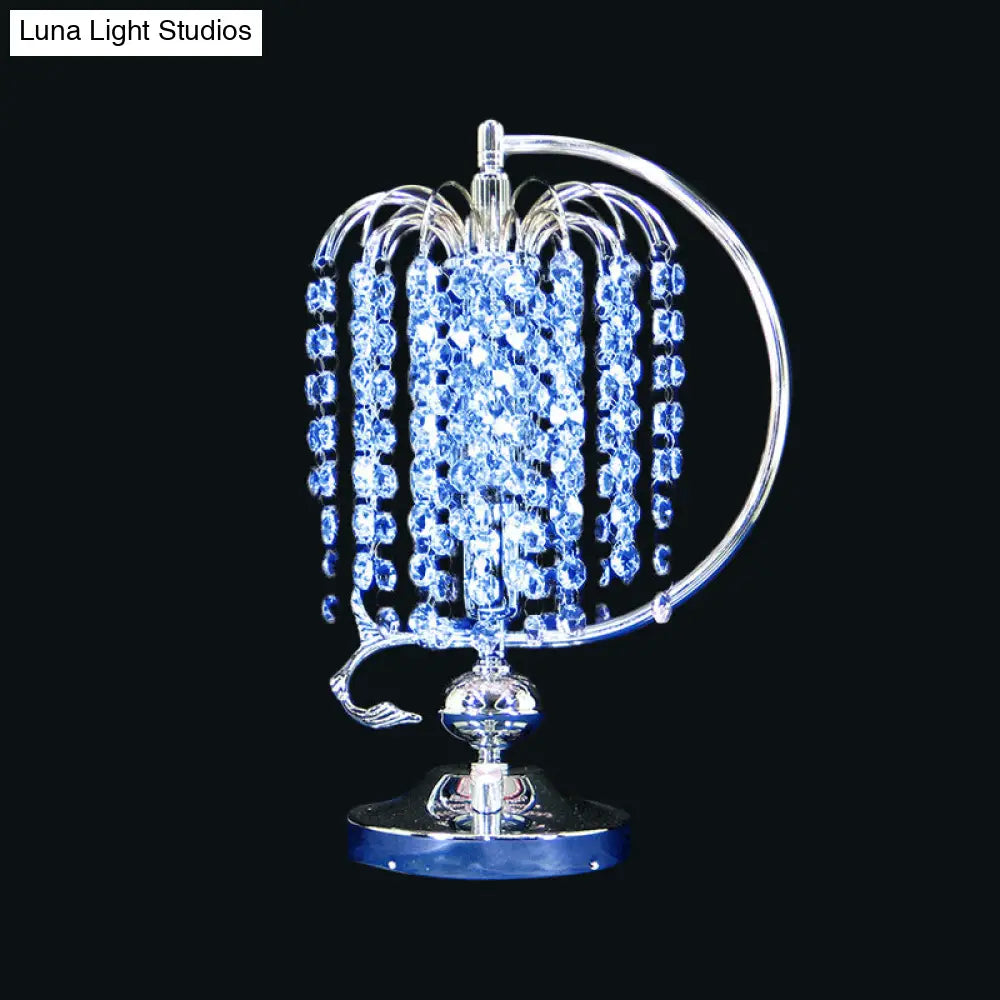 Vintage Crystal Table Lamp: 1-Head Drooping Tassel Night Light in Retro Pink/Yellow/Blue, Polished Chrome C Arm