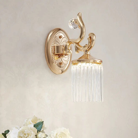 Vintage Crystal Wall Light with Gold Curved Arm & 1/2 Bulbs for Clear Pipe Lighting