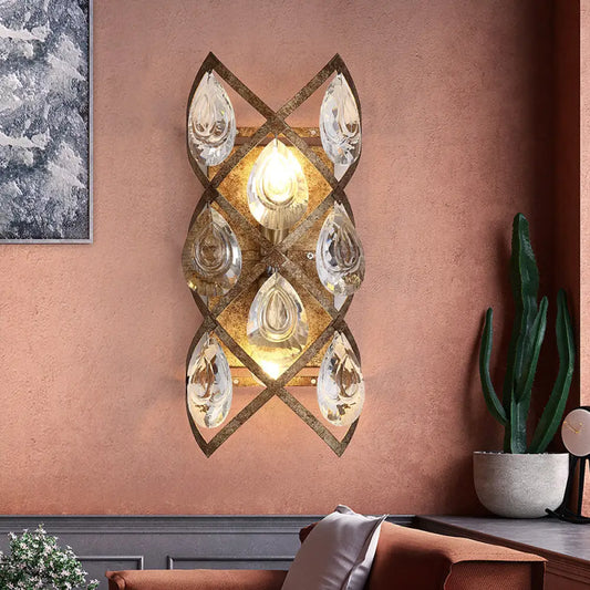 Vintage Crystal Wall Sconce - 2-Light Rustic Indoor Wall Mount