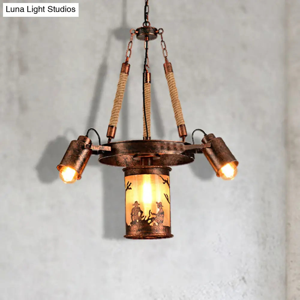 Vintage Cylinder Metal Chandelier - 4/7 Light Pendant in Weathered Copper for Dining Room Lighting
