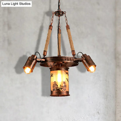 Vintage Cylinder Metal Chandelier - 4/7 Light Pendant in Weathered Copper for Dining Room Lighting