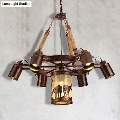 Vintage Cylinder Metal Chandelier - 4/7 Light Pendant in Weathered Copper for Dining Room Lighting