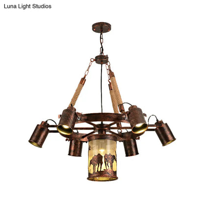 Vintage Cylinder Metal Chandelier - 4/7 Light Pendant in Weathered Copper for Dining Room Lighting