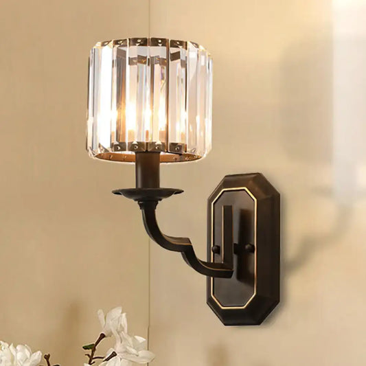 Vintage dark bronze clear crystal wall light with an elegant curved arm for bedroom sconce e12 e14 bulbs
